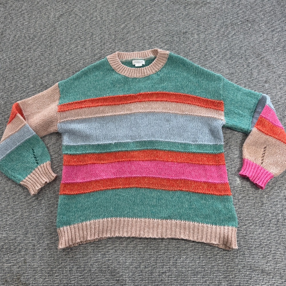 Chic Soul Womens 1X Oversized Striped Chunky Knit Crewneck Sweater Multi-Color